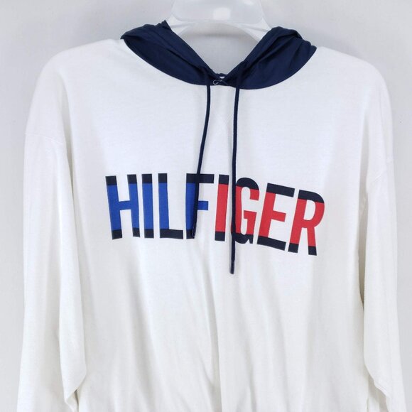 Tommy Hilfiger Crop Pullover Womens Size Small White Blue Drawstring Waist - Picture 3 of 7